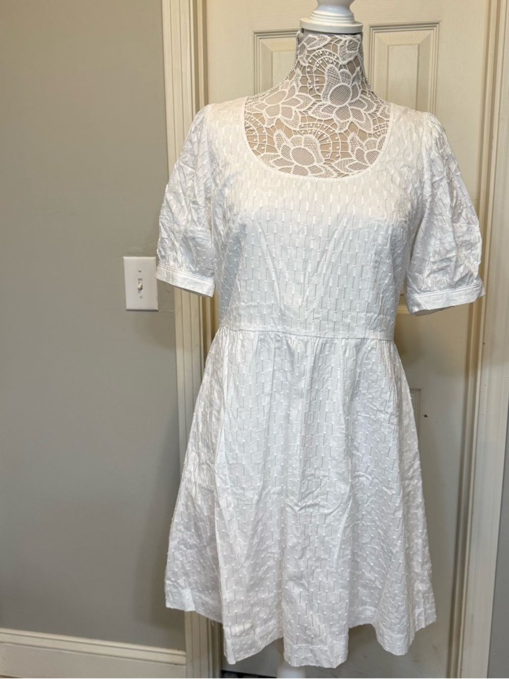 LOFT White Textured Scoop-Neck Midi Dress